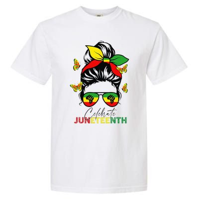 Juneteenth Celebrate Messy Bun Glasses Black Wo Garment-Dyed Heavyweight T-Shirt