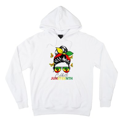 Juneteenth Celebrate Messy Bun Glasses Black Wo Hoodie