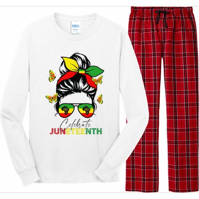 Juneteenth Celebrate Messy Bun Glasses Black Wo Long Sleeve Pajama Set