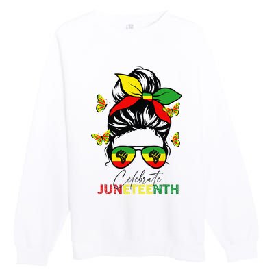 Juneteenth Celebrate Messy Bun Glasses Black Wo Premium Crewneck Sweatshirt