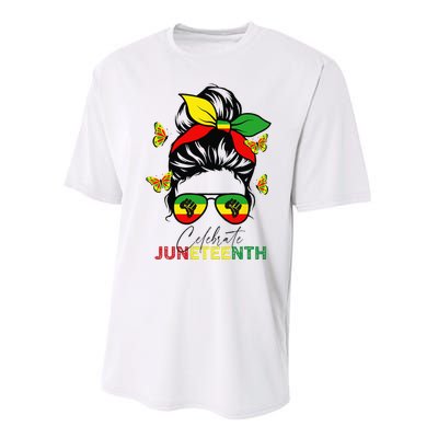 Juneteenth Celebrate Messy Bun Glasses Black Wo Performance Sprint T-Shirt