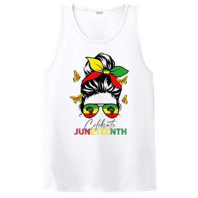 Juneteenth Celebrate Messy Bun Glasses Black Wo PosiCharge Competitor Tank