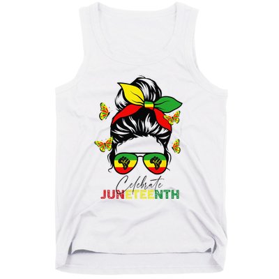 Juneteenth Celebrate Messy Bun Glasses Black Wo Tank Top