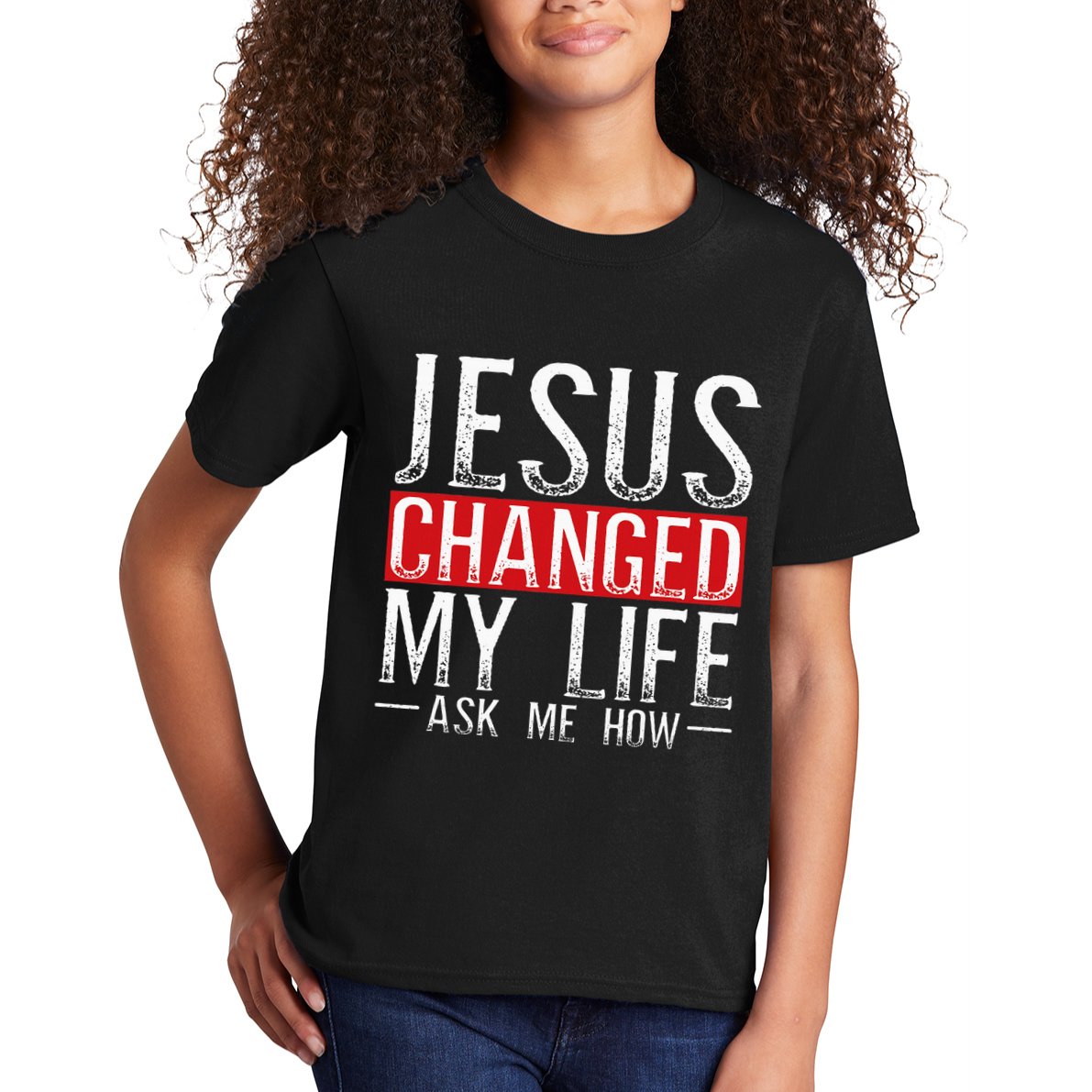 Jesus Changed My Life Ask Me How Christian Christians Kids T-Shirt