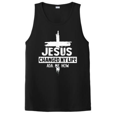 Jesus Changed My Life Ask Me How Bible Cross Christ PosiCharge Competitor Tank