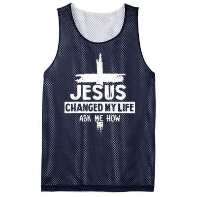 Jesus Changed My Life Ask Me How Bible Cross Christ Mesh Reversible Basketball Jersey Tank