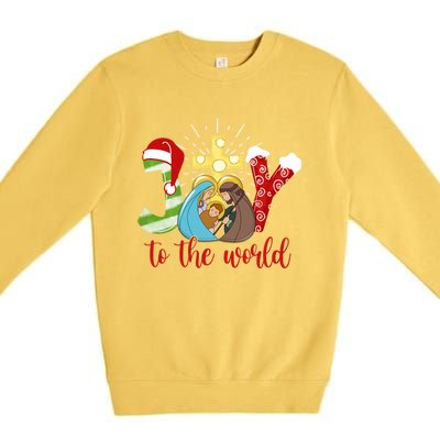 Jesus Christian Nativity Scene Joy To The World Christmas Premium Crewneck Sweatshirt