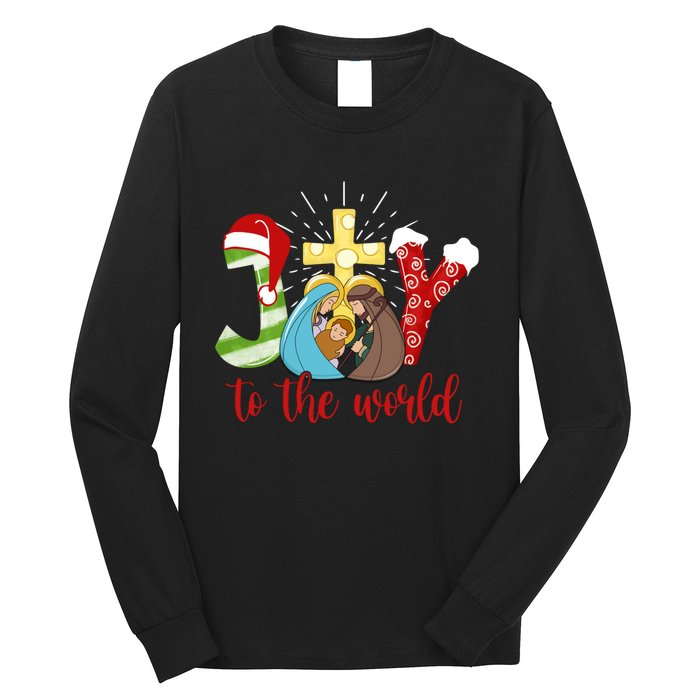 Jesus Christian Nativity Scene Joy To The World Christmas Long Sleeve Shirt