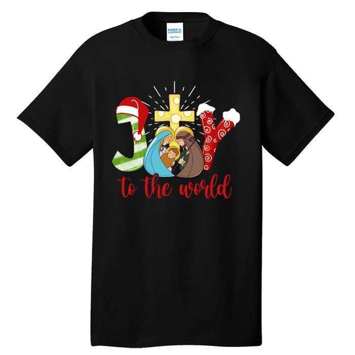 Jesus Christian Nativity Scene Joy To The World Christmas Tall T-Shirt