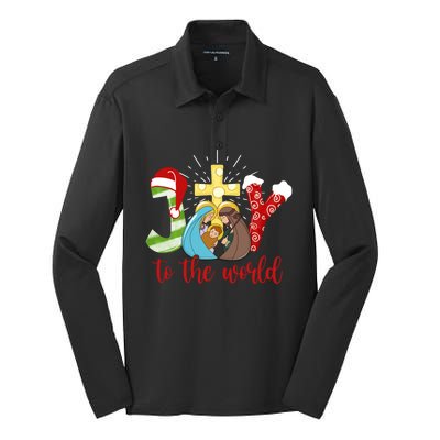 Jesus Christian Nativity Scene Joy To The World Christmas Silk Touch Performance Long Sleeve Polo