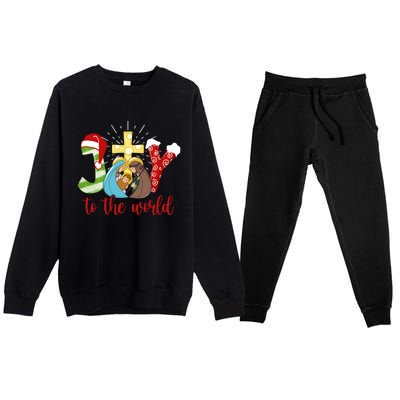 Jesus Christian Nativity Scene Joy To The World Christmas Premium Crewneck Sweatsuit Set