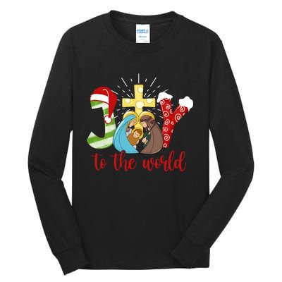 Jesus Christian Nativity Scene Joy To The World Christmas Tall Long Sleeve T-Shirt