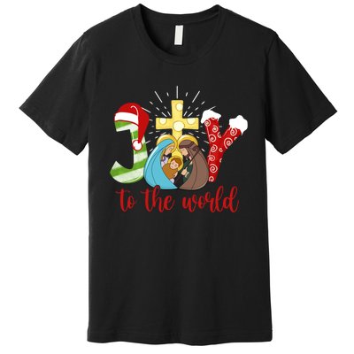 Jesus Christian Nativity Scene Joy To The World Christmas Premium T-Shirt