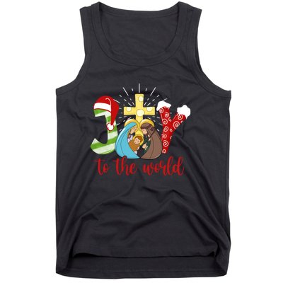 Jesus Christian Nativity Scene Joy To The World Christmas Tank Top