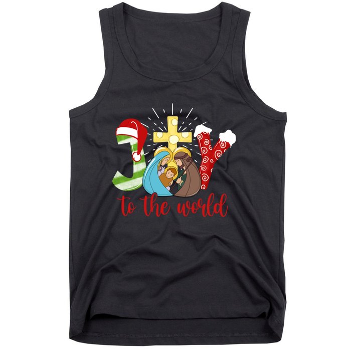 Jesus Christian Nativity Scene Joy To The World Christmas Tank Top