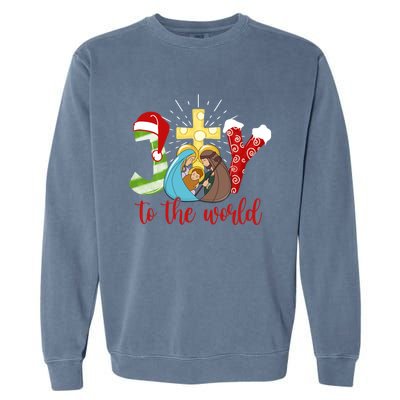 Jesus Christian Nativity Scene Joy To The World Christmas Garment-Dyed Sweatshirt