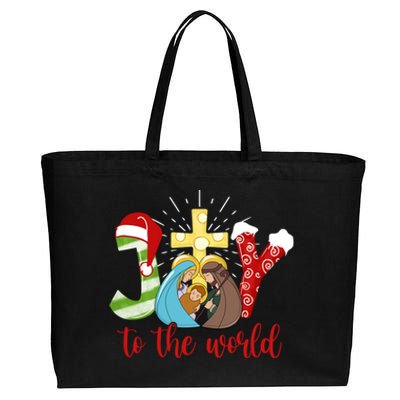 Jesus Christian Nativity Scene Joy To The World Christmas Cotton Canvas Jumbo Tote