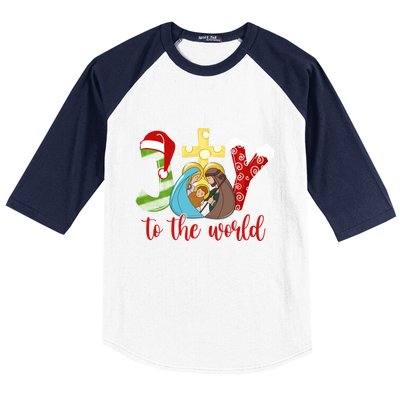 Jesus Christian Nativity Scene Joy To The World Christmas Baseball Sleeve Shirt