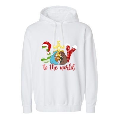 Jesus Christian Nativity Scene Joy To The World Christmas Garment-Dyed Fleece Hoodie