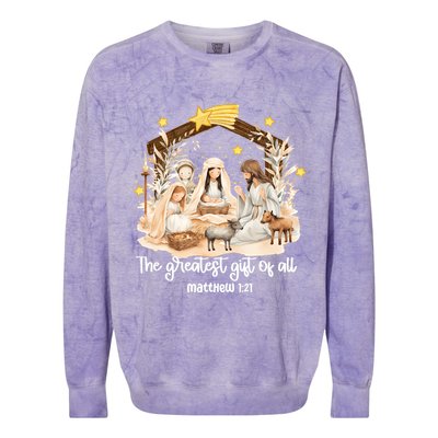 Jesus Christmas Nativity Scene Colorblast Crewneck Sweatshirt