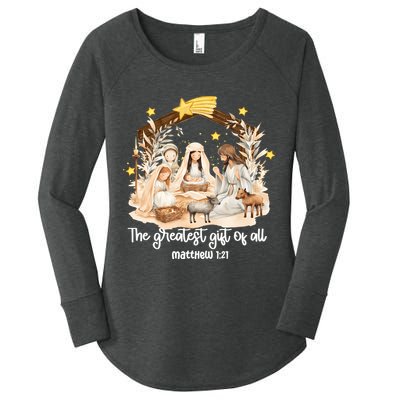 Jesus Christmas Nativity Scene Women's Perfect Tri Tunic Long Sleeve Shirt