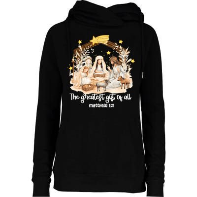 Jesus Christmas Nativity Scene Womens Funnel Neck Pullover Hood