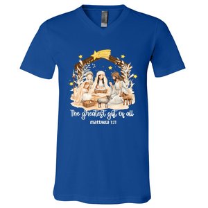 Jesus Christmas Nativity Scene V-Neck T-Shirt