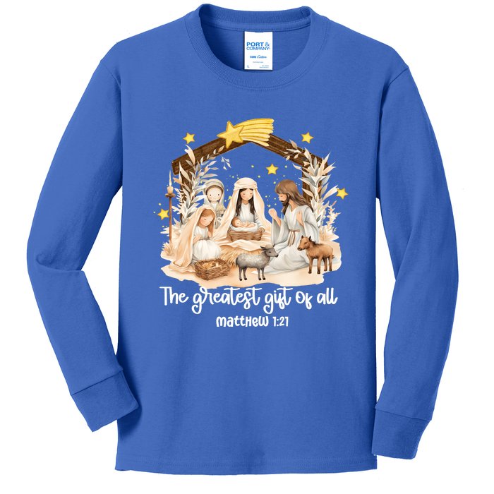 Jesus Christmas Nativity Scene Kids Long Sleeve Shirt