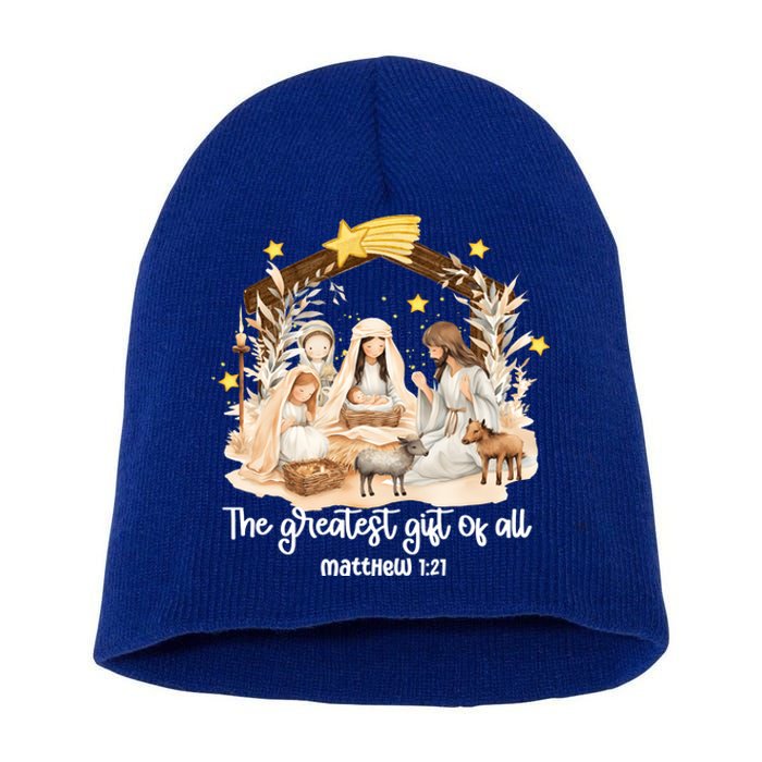 Jesus Christmas Nativity Scene Short Acrylic Beanie