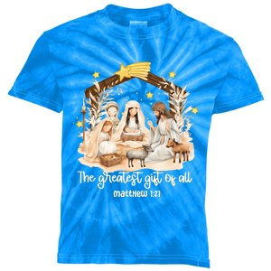 Jesus Christmas Nativity Scene Kids Tie-Dye T-Shirt