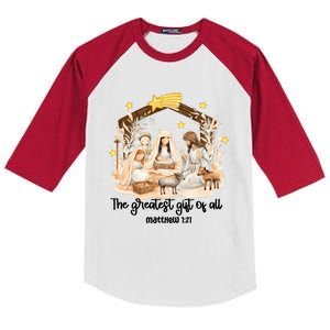 Jesus Christmas Nativity Scene Kids Colorblock Raglan Jersey