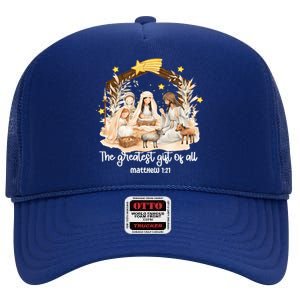 Jesus Christmas Nativity Scene High Crown Mesh Back Trucker Hat