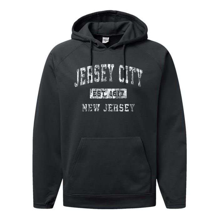 Jersey City New Jersey Nj Vintage Established Performance Fleece Hoodie