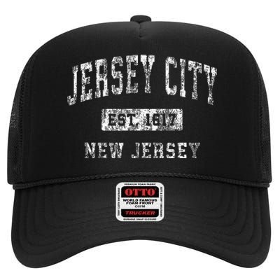 Jersey City Nj Vintage Sports Pride High Crown Mesh Back Trucker Hat