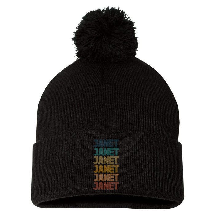 Janet Classic Name Cool 80s 90s Pom Pom 12in Knit Beanie
