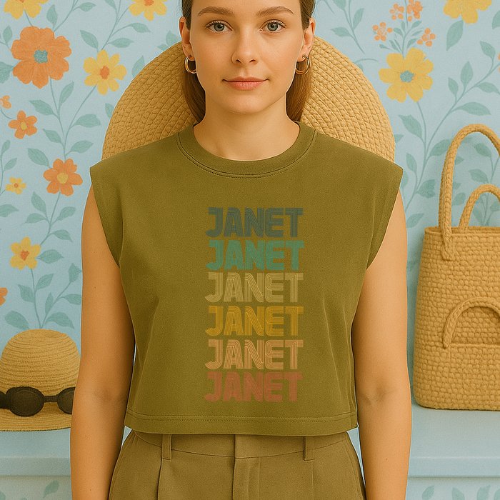 Janet Classic Name Cool 80s 90s Garment-Dyed Women's Muscle Tee