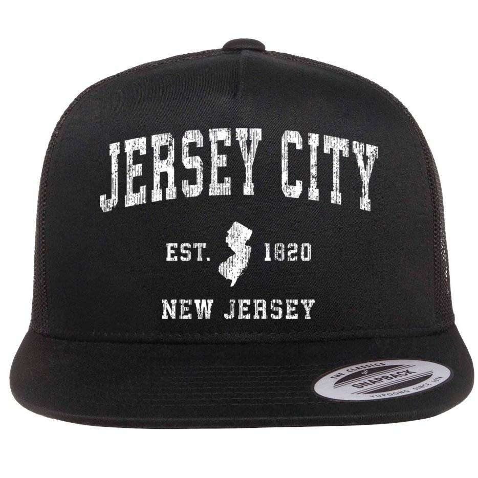 Jersey City New Jersey Nj Vintage Sports Flat Bill Trucker Hat