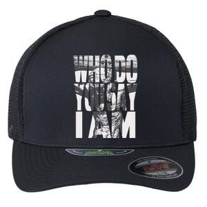 Jesus Christ On The Cross Who Do You Say I Am Christian Flexfit Unipanel Trucker Cap