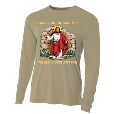 Jesus Coming Out Of My Cave And Ive Been Doing Just Fine Cooling Performance Long Sleeve Crew