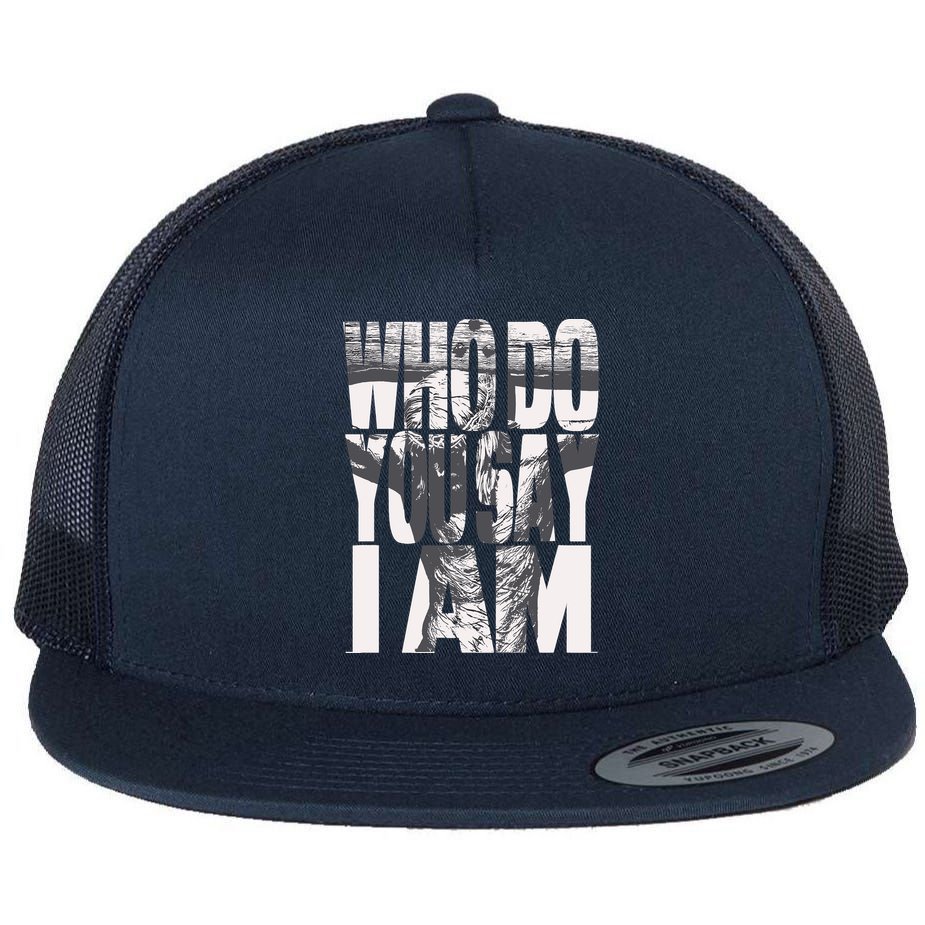 Jesus Christ On The Cross Who Do You Say I Am Christian Flat Bill Trucker Hat