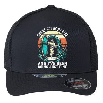 Jesus Coming Out Of My Cave And Ive Been Doing Just Fine Flexfit Unipanel Trucker Cap