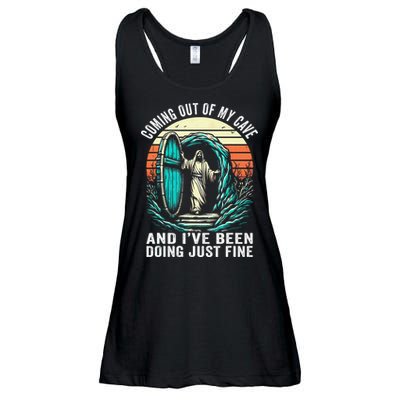 Jesus Coming Out Of My Cave And Ive Been Doing Just Fine Ladies Essential Flowy Tank