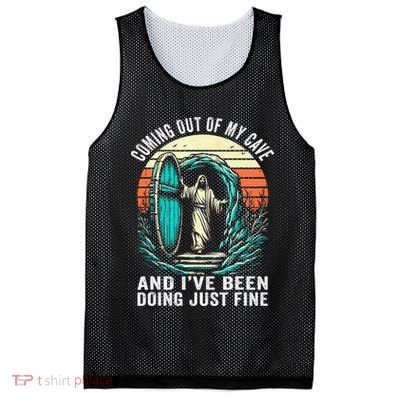 Jesus Coming Out Of My Cave And Ive Been Doing Just Fine Mesh Reversible Basketball Jersey Tank