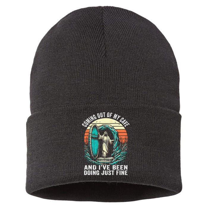 Jesus Coming Out Of My Cave And Ive Been Doing Just Fine Sustainable Knit Beanie