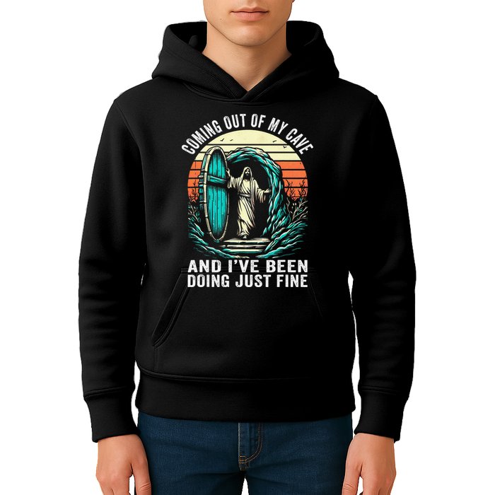 Jesus Coming Out Of My Cave And Ive Been Doing Just Fine Kids Hoodie