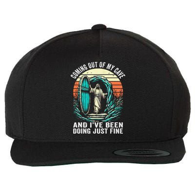 Jesus Coming Out Of My Cave And Ive Been Doing Just Fine Wool Snapback Cap