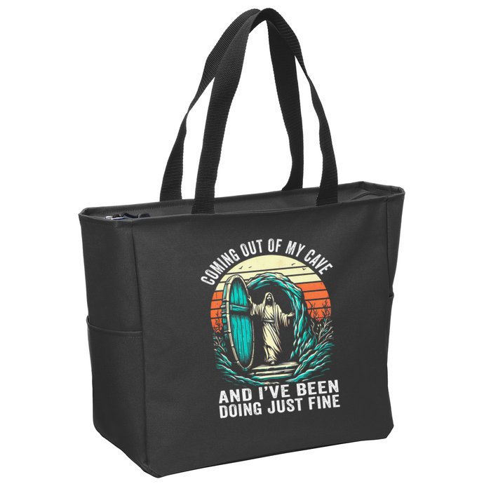 Jesus Coming Out Of My Cave And Ive Been Doing Just Fine Zip Tote Bag