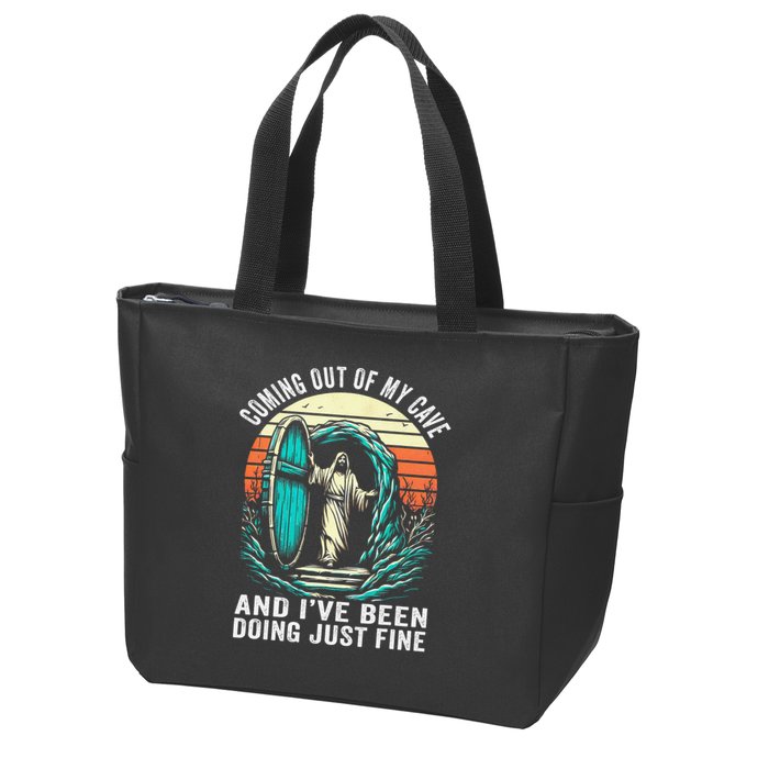 Jesus Coming Out Of My Cave And Ive Been Doing Just Fine Zip Tote Bag