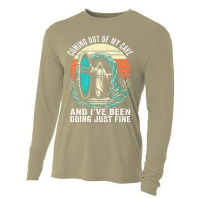Jesus Coming Out Of My Cave And Ive Been Doing Just Fine Cooling Performance Long Sleeve Crew