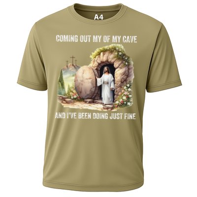 Jesus Coming Out Of My Cave And Ive Been Doing Just Fine Cooling Performance Crew T-Shirt